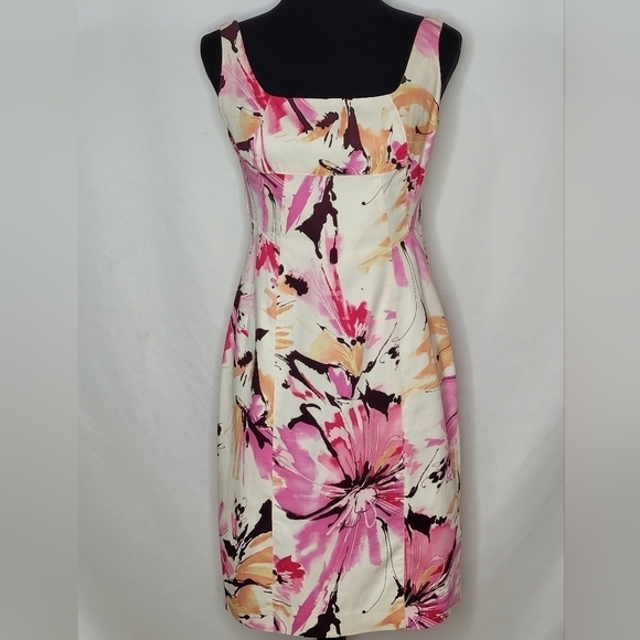 Musette Sleeveless Princess Seams Abstract Floral Midi Sheath Dress  - Size 6 - Picture 1 of 8